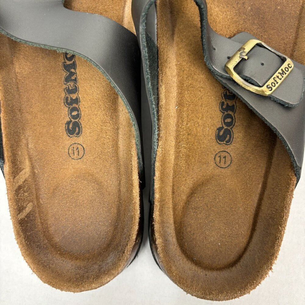 SoftMoc Flat Slip on Padded Footbed Pewter Leather Thong Sandal Buckle Size 11 - Picture 4 of 14